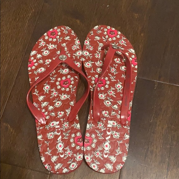 red coach flip flops